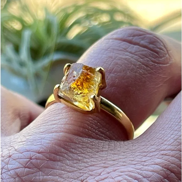 18k Gold Vermeil Natural Citrine Rough (Brazil) Ring | sz 9.5 - Picture 3 of 11